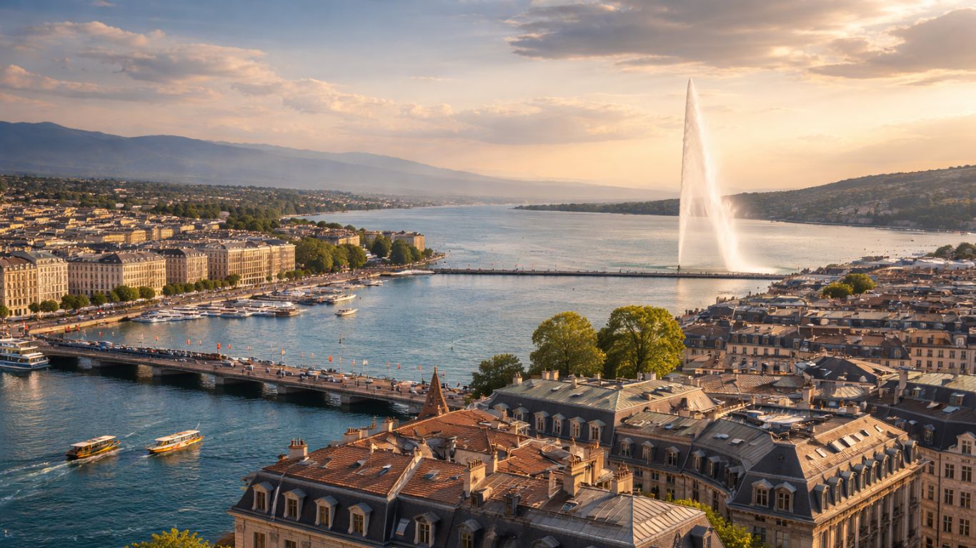 Vue panoramique de Genève et du jet d'eau